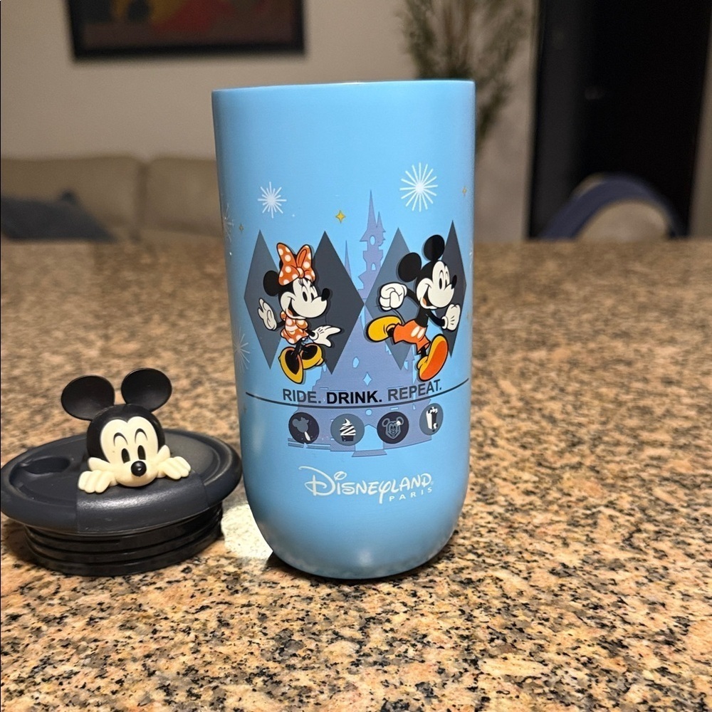 Disneyland Paris Blue Travel Mug with Mickey and Minnie